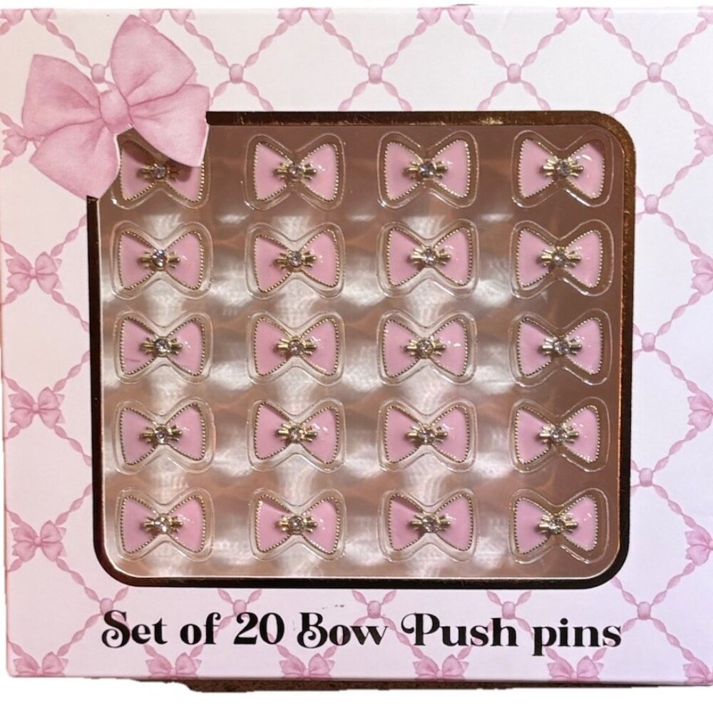 James Burke Collection Pink Bow Push Pins, New-in-Box